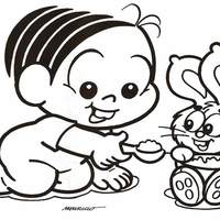 Desenho de Monica bebê dando papinha a Sansão para colorir