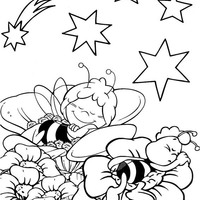 Desenho de Maia e Willy dormindo nas flores para colorir