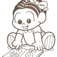 Desenho de Monica bebê lendo um livro para colorir