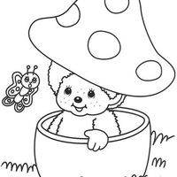 Desenho de Bichinho no cogumelo para colorir