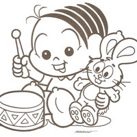 Desenho de Monica bebê tocando tambor para colorir