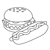 Desenho de Hambúrguer e cachorro-quente para colorir