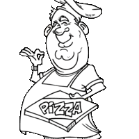 Desenho de Cozinheiro e pizza para colorir