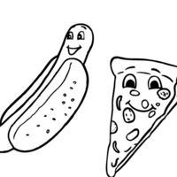 Desenho de Cachorro-quente e pizza para colorir