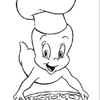 Desenho de Gasparzinho e pizza para colorir