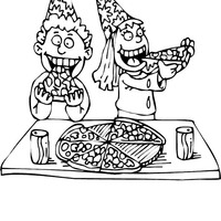 Desenho de Crianças comendo pizza no aniversário para colorir