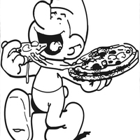 Desenho de Smurf comendo pizza para colorir