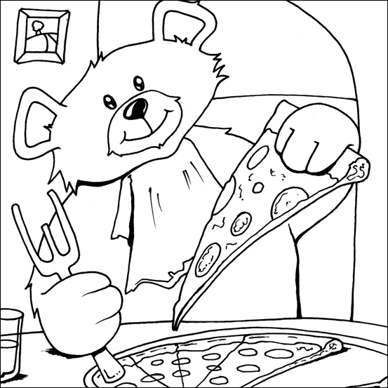 Ursinho cortando pizza