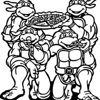 Desenho de Tartarugas Ninja comendo pizza para colorir