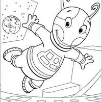 Desenho de Uniqua no foguete espacial para colorir