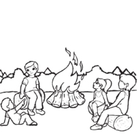 Desenho de Lual com fogueira para colorir