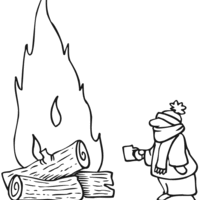 Desenho de Homem se aquecendo com fogueira para colorir