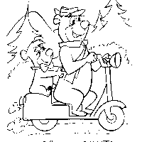 Desenho de Zé Colmeia e Catatau na moto para colorir
