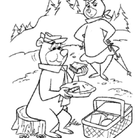 Desenho de Zé Colmeia e Cindy na floresta para colorir