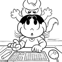 Desenho de Magali no computador com Mingau para colorir