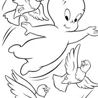 Desenho de Gasparzinho e passarinhos para colorir