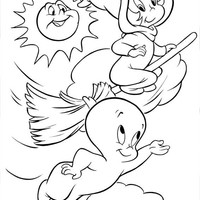 Desenho de Gasparzinho voando com amiguinha para colorir