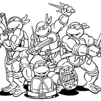 Desenho de Personagens Tartarugas Ninja e suas armas para colorir