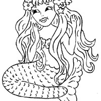 Desenho de Sereia com coroa de flores para colorir