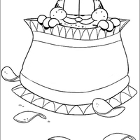 Desenho de Garfield dentro de pacote de batatas para colorir