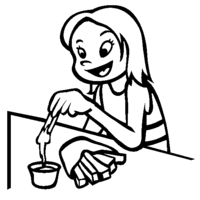 Desenho de Menina comendo batata frita com ketchup para colorir