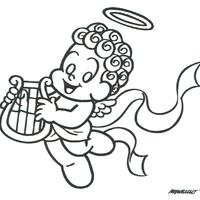 Desenho de Anjinho tocando a arpa para colorir