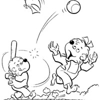 Desenho de Cachorrinhos jogando basebol para colorir