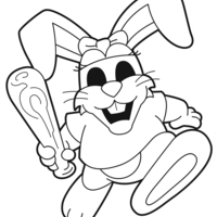 Desenho de Coelhinho jogando basebol para colorir
