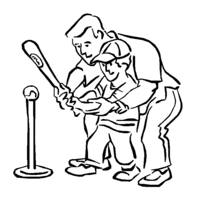 Desenho de Pai ensinando filho a jogar basebol para colorir