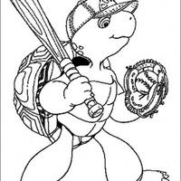 Desenho de Tartaruga jogando basebol para colorir