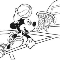 Desenho de Mickey fazendo cesta no basquete para colorir