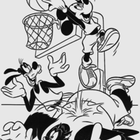 Desenho de Mickey e Pateta jogando basquete para colorir