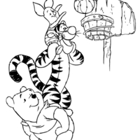 Desenho de Pooh e amigos jogando basquete para colorir