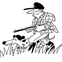 Desenho de Cachorro e homem caçando para colorir