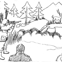 Desenho de Homem caçando veado para colorir