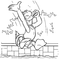 Desenho de Donald pulando na piscina para colorir