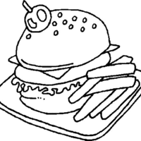 Desenho de Hambúrguer e batatas fritas para colorir