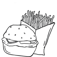 Desenho de Hambúrguer e saquino de batata frita para colorir