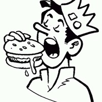 Desenho de Menino comendo hambúrguer do McDonalds para colorir