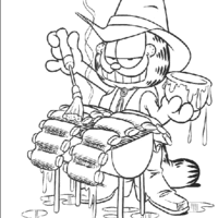 Desenho de Garfield fazendo churrasco para colorir