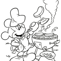 Desenho de Mickey fazendo churrasco para colorir