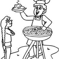 Desenho de Papai preparando churrasco para colorir