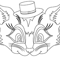 Desenho de Máscara de gato com chapéu para colorir