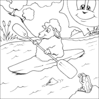 Desenho de Ovelha fazendo rafting para colorir