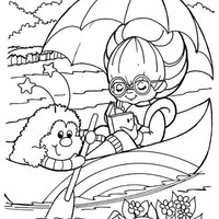 Desenho de Rainbow Brite passeando no rio de canoa para colorir