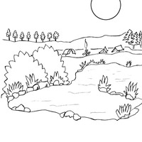 Desenho de Lua iluminando lago bonito para colorir