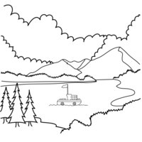 Desenho de Barquinho no meio do lago para colorir