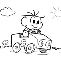 Desenho de Cebolinha dirigindo carrinho para colorir