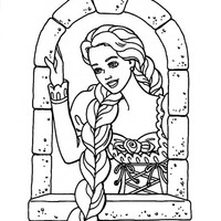 Desenho de Barbie Rapunzel na janela da torre para colorir