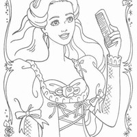 Desenho de Barbie Rapunzel penteando cabelos para colorir